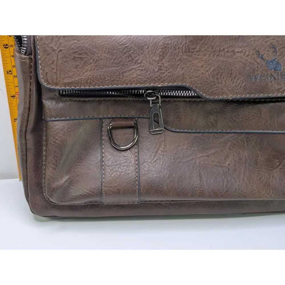 WEIXIER Brown Business Briefcase Laptop Bag Faux Leather Multi Pocket Work Bag